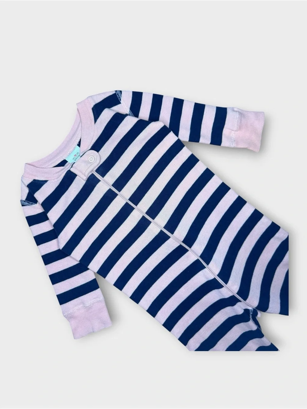 Hanna Andersson Pink & Navy Blue Rugby Striped Organic Sleeper